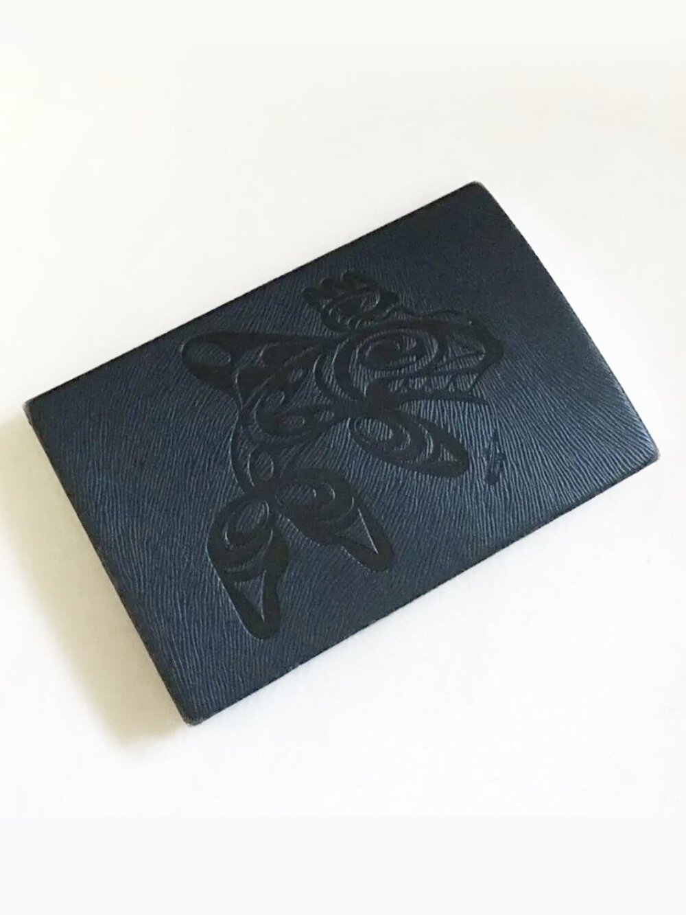 Native Art Haida Whale Magnetic Card Holder Dark Navy Blue Vegan Faux Leather